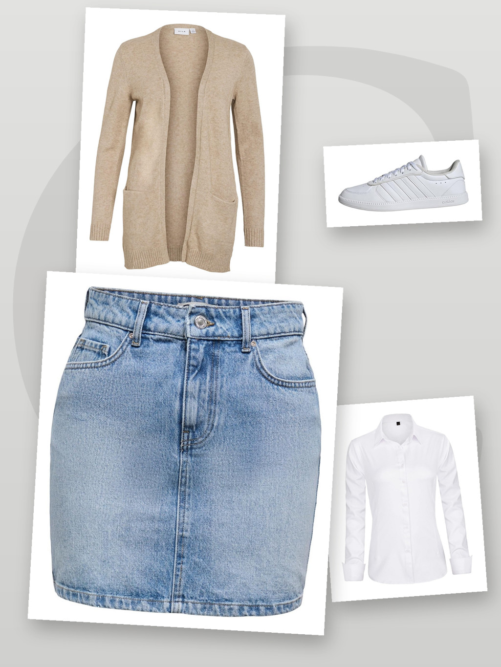 Herbst-Look Damen 2026 – Jeansrock, Strickjacke & Hemdbluse kombinieren