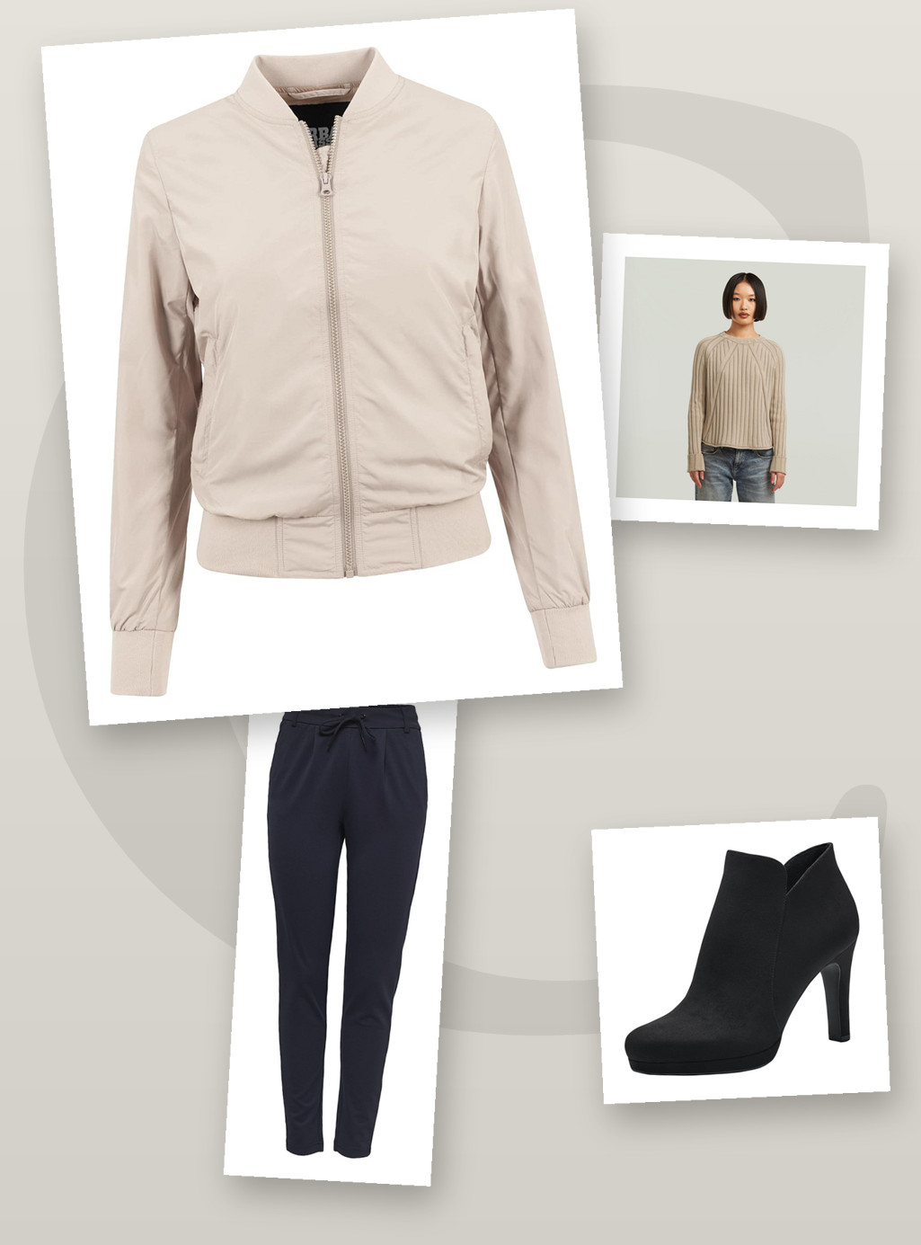 Herbst-Look Damen 2026 – Bomberjacke, Strickpullover & Straight Jeans kombinieren