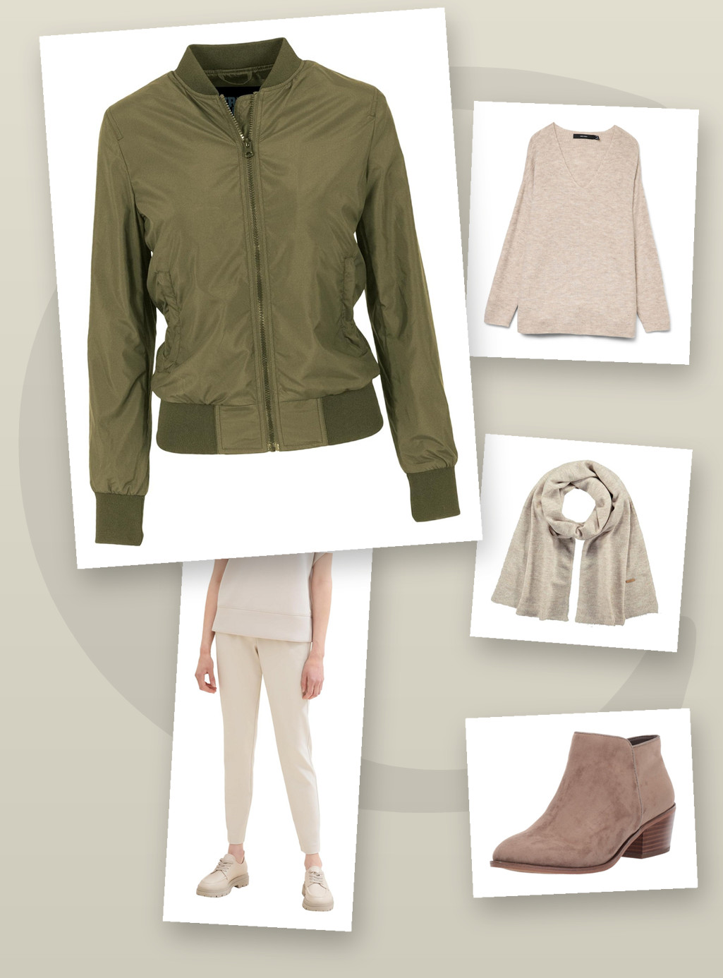 Herbst-Look Damen 2026 – Bomberjacke, Strickpullover & Stoffhose kombinieren