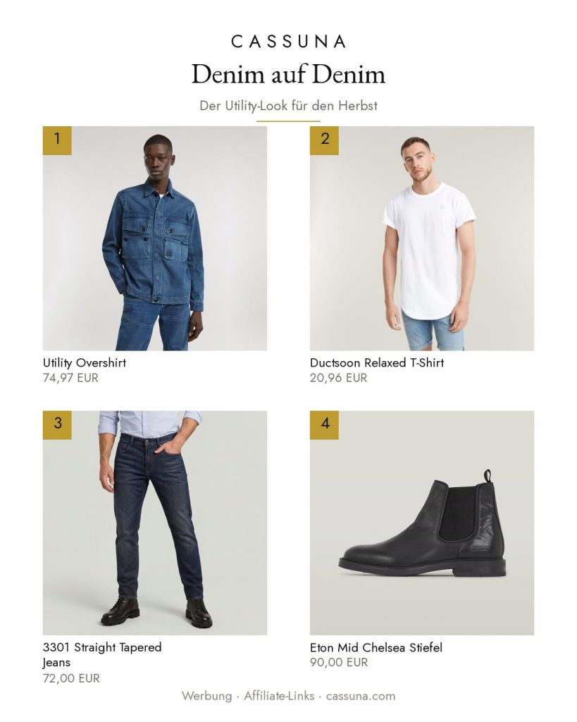 Herbst-Look Herren 2026 – Utility-Overshirt & 3301 Jeans kombinieren