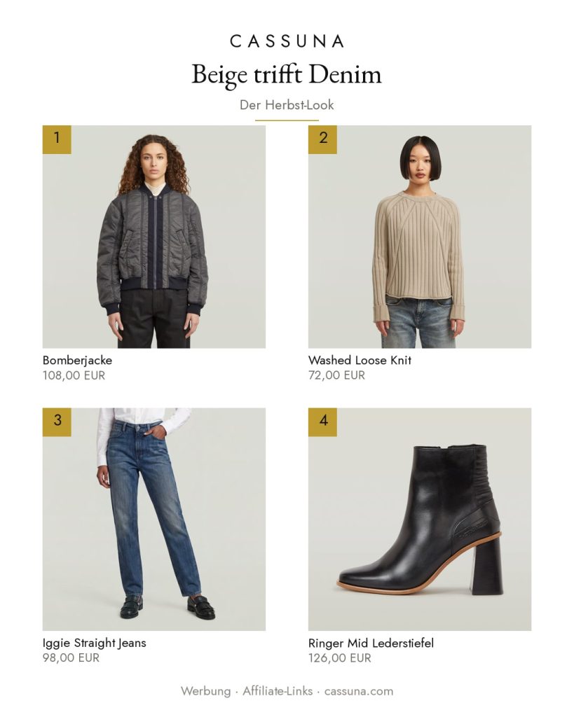 Herbst-Look Damen 2026 – Bomberjacke, Strickpullover & Straight Jeans kombinieren