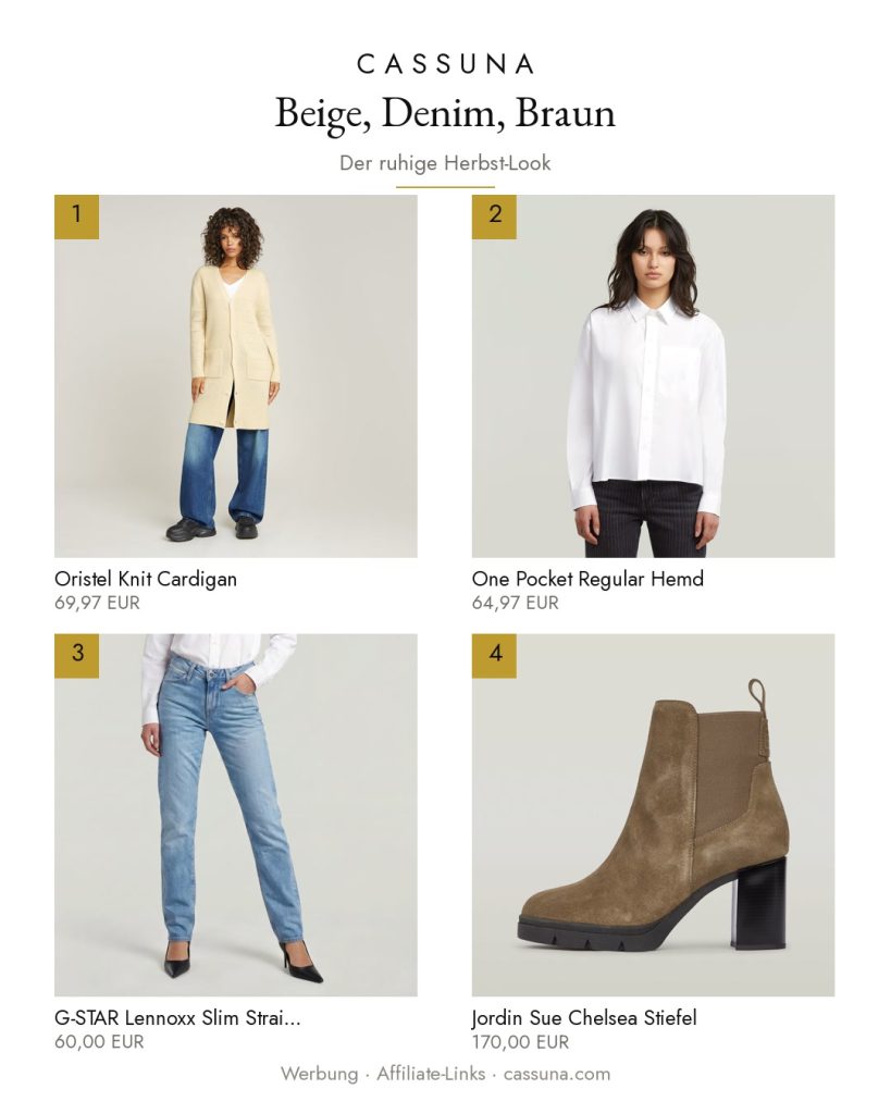 Cassuna Look: Beige, Denim, Braun