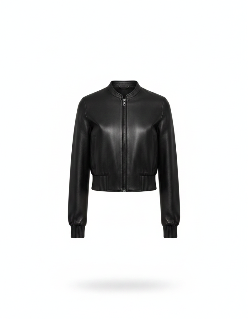 Lederjacke: Kurzer Blouson-Schnitt in Schwarz, gerippter Bund, endet auf Taillenhöhe.