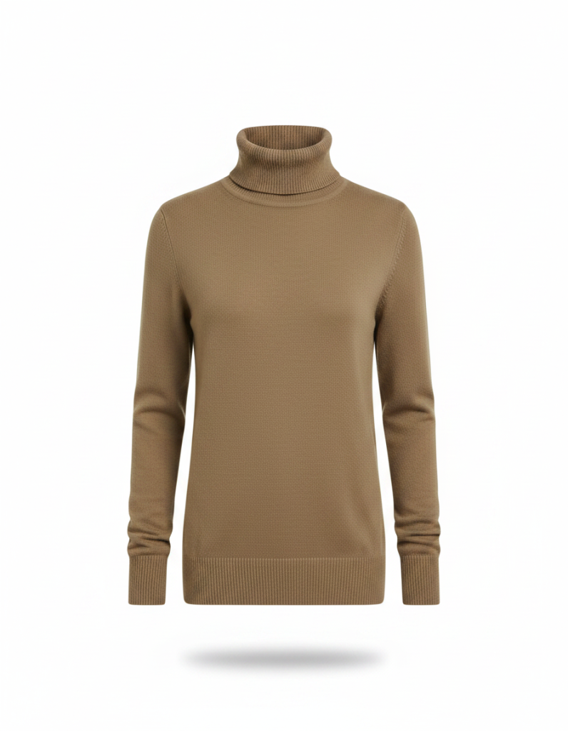 Rollkragen: Feiner Strick in Khaki, eng am Hals.