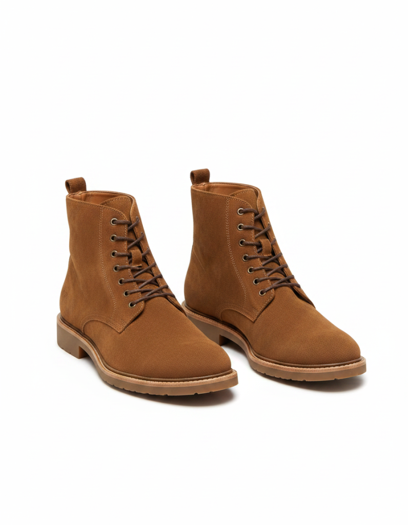 Boots: Braunes Wildleder, flache Sohle.