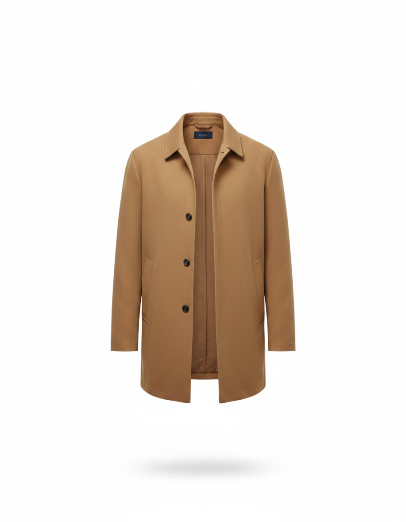 Overshirt: Braune feste Baumwolle, offen als äußere Schicht.