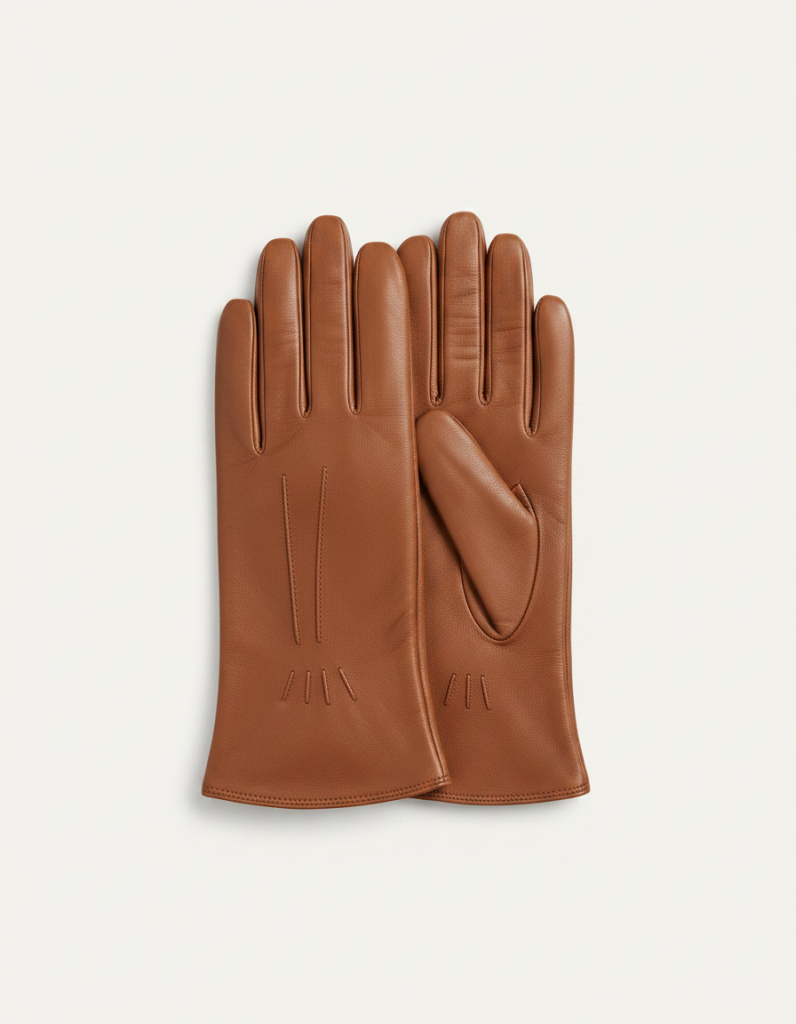 Handschuhe: Weiches braunes Leder, schmale Form.